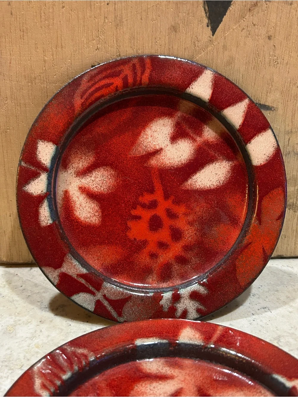 vintage handmade enamel on copper decorative red Drink Coaster Set of 2
